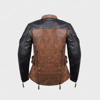 Mens Distressed Brown And Black Leather Jacket Leather Jacket men detail view 2 | Dash Racegear — Mens Black And Brown Leather Distressed Jacket
