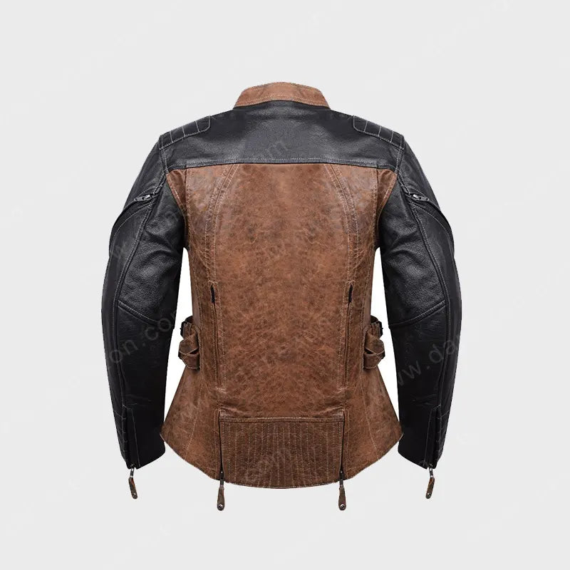 Mens Distressed Brown And Black Leather Jacket Leather Jacket men detail view 2 | Dash Racegear — Mens Black And Brown Leather Distressed Jacket