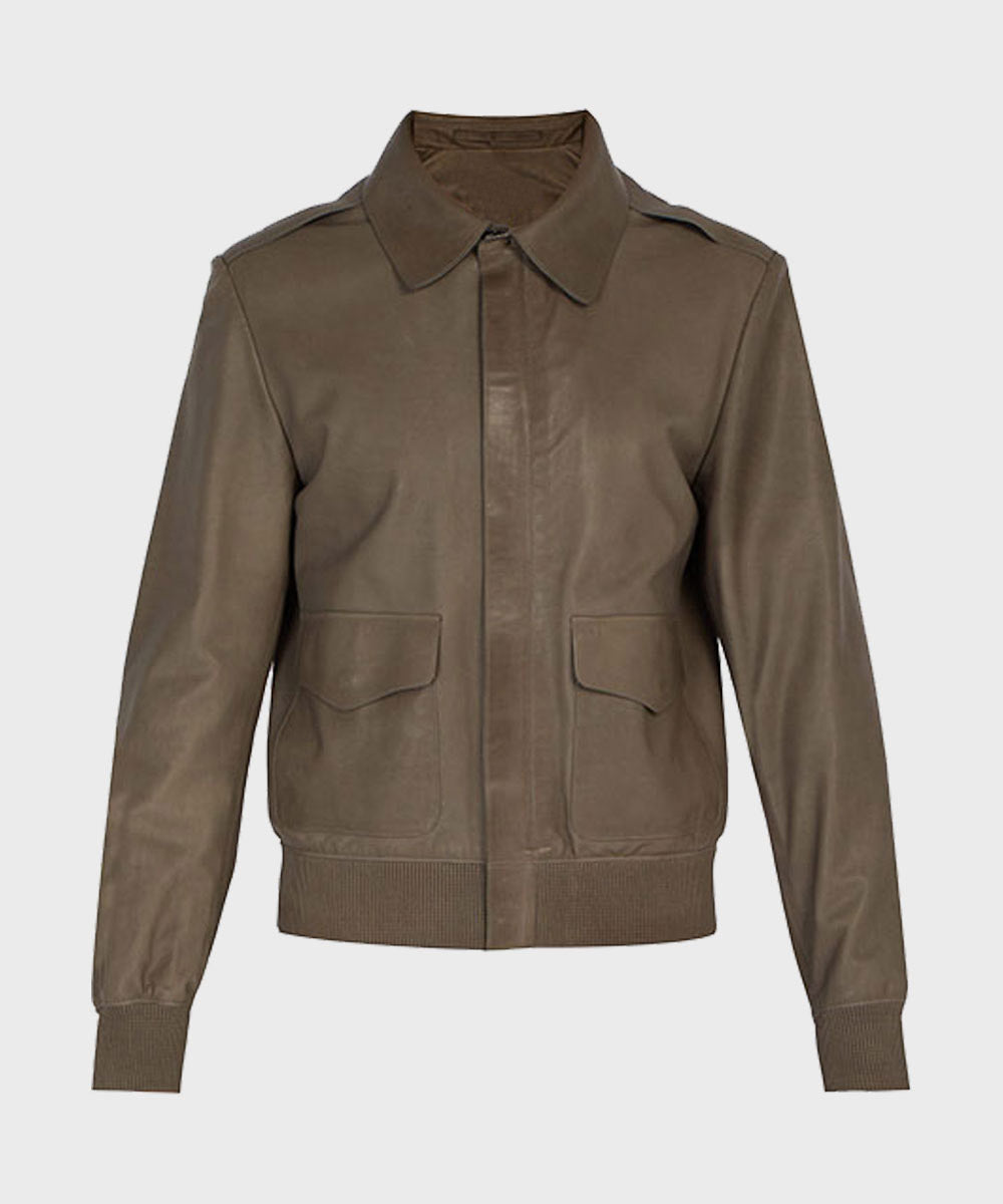 Mens Brown Aviator Bomber Jacket Bomber Jacket men front product view | Dash Racegear — Mens Brown Aviator Bomber Jacket