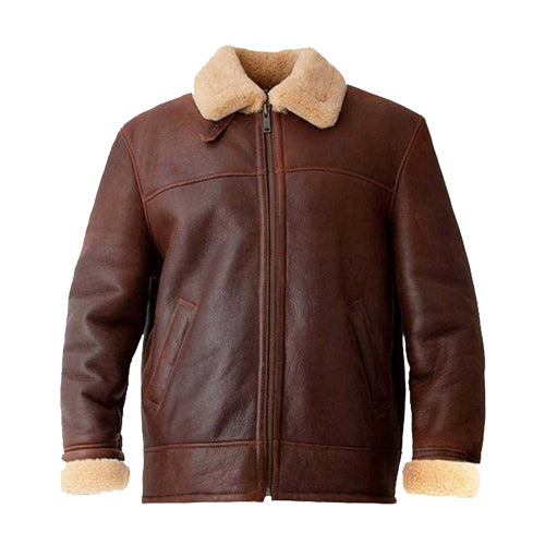 Mens Brown Aviator Shearling Leather Jacket Leather Jacket men detail view 4 | Dash Racegear — Mens Brown Aviator Shearling Leather Jacket