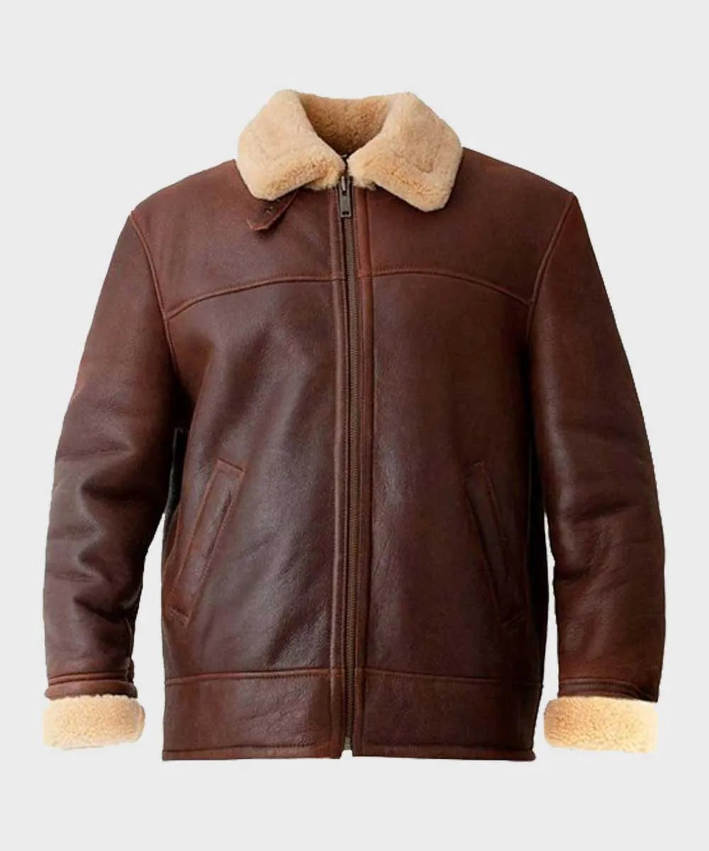 Mens Brown Aviator Shearling Leather Jacket Leather Jacket men front product view | Dash Racegear — Mens-Brown-Aviator-Shearling-Leather-Jacket