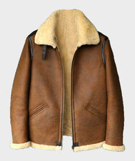 Mens Brown B3 Shearling Aviator Leather Jacket Leather Jacket men front product view | Dash Racegear — Brown Aviator Mens B3 Leather Jacket