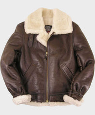 Mens Brown B3 Sheepskin Leather Jacket Leather Jacket men front product view | Dash Racegear — Classic B3 Brown Shearling Sheepskin Leather Jacket
