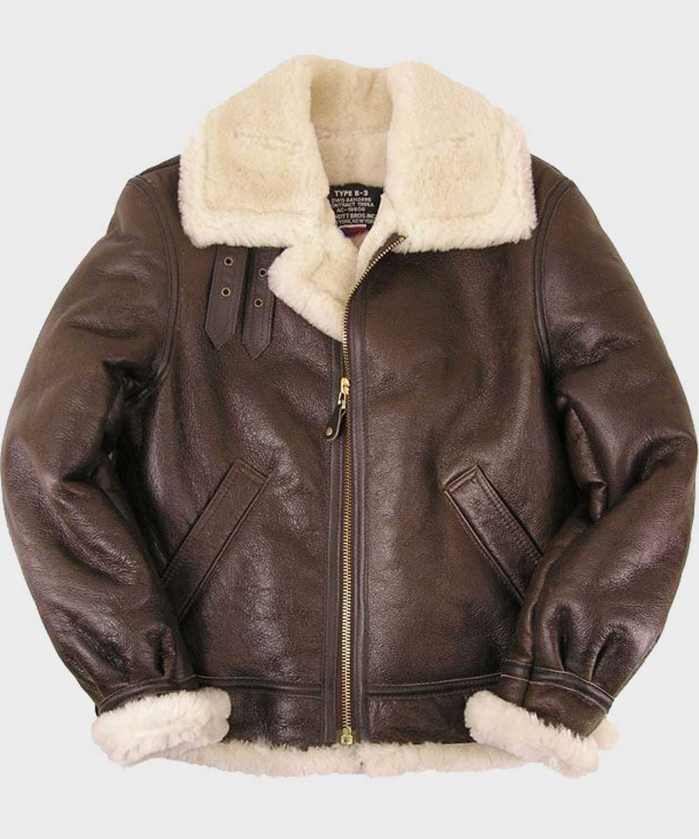 Mens Brown B3 Sheepskin Leather Jacket Leather Jacket men front product view | Dash Racegear — Classic B3 Brown Shearling Sheepskin Leather Jacket
