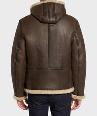 Mens Dark Brown Hooded B6 Shearling Jacket Jacket men detail view 3 | Dash Racegear — Mens Shearling Brown Hooded B6 Jacket