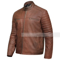 Men Brown Biker Leather Jacket Leather Jacket men detail view 3 | Dash Racegear — Brown Leather Biker Jacket