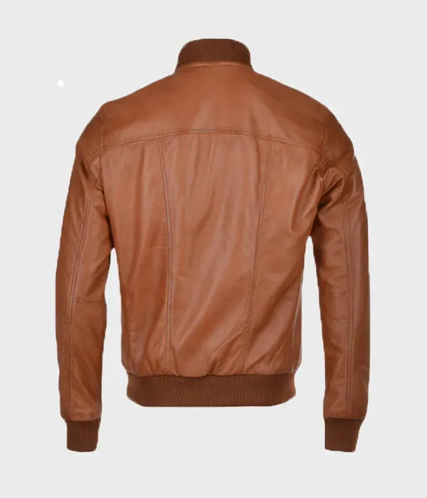 Mens Waxed Brown Bomber Leather Jacket Bomber Jacket men detail view 2 | Dash Racegear — Waxed Brown Bomber Leather Jacket Mens