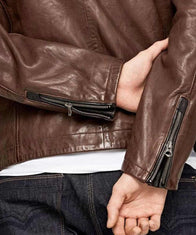 Mens Black and Brown Cafe Racer Jacket Leather Jacket men detail view 3 | Dash Racegear — Men's Cafe Racer Brown Leather Jacket