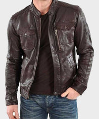 Mens Brown Casual Leather Jacket Leather Jacket men front product view | Dash Racegear — Mens Casual Leather Jacket