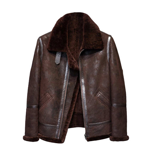 Men’s Brown Distressed B3 Shearling Leather Jacket Leather Jacket men detail view 4 | Dash Racegear — Mens Brown Distressed B3 Shearling Jacket