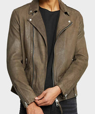 Mens Brown Distressed Motorcycle Jacket Biker Jacket men front product view | Dash Racegear — Mens Motorcycle Distressed Brown Leather Jacket