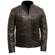 Jason Brown Quilted Leather Jacket Leather Jacket unisex front product view | Dash Racegear — Mens Brown Quilted Leather Jacket