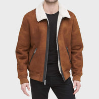 Mens Brown Faux Shearling Suede Leather Jacket Leather Jacket men detail view 2 | Dash Racegear — Mens Faux Shearling Suede Leather Jacket In Brown