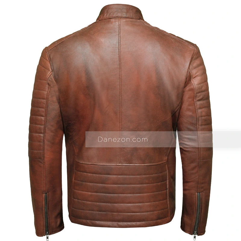 Men Brown Biker Leather Jacket Leather Jacket men detail view 2 | Dash Racegear — Biker Brown Mens Leather Jacket