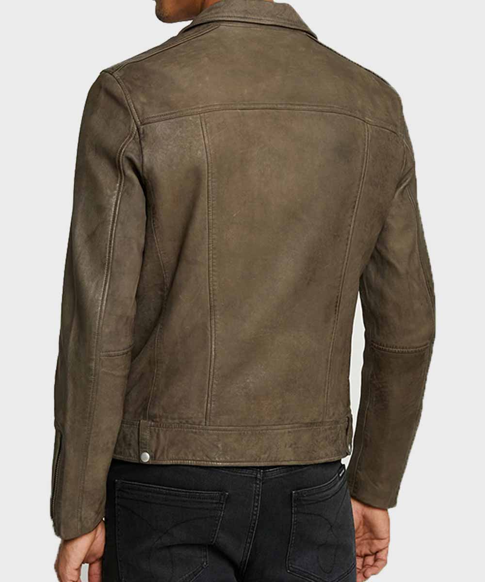 Mens Brown Distressed Motorcycle Jacket Biker Jacket men detail view 3 | Dash Racegear — Mens Brown Distressed Motorcycle Leather Jacket