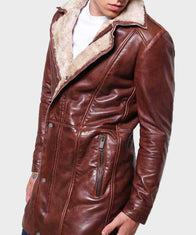 Mens Mid-Length Brown Shearling Leather Coat Coat men detail view 2 | Dash Racegear — Mens Shearling Brown Leather Coat