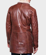 Mens Mid-Length Brown Shearling Leather Coat Coat men detail view 3 | Dash Racegear — Mens Shearling Brown Mid-Length Coat