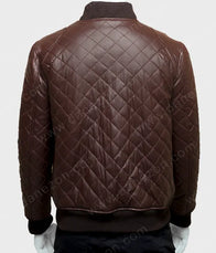 Mens Brown Quilted Leather Jacket Bomber Jacket men detail view 4 | Dash Racegear — Mens Brown Leather Quilted Jacket