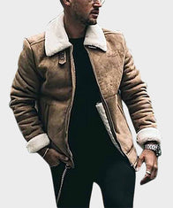Mens Brown Shearling Aviator Leather Jacket Leather Jacket men front product view | Dash Racegear — Mens Brown Shearling Sheepskin Aviator Leather Jacket