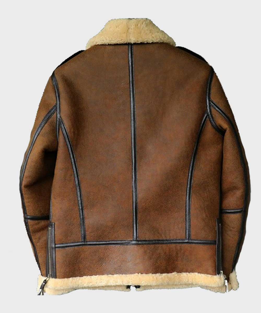 Mens Brown B3 Shearling Aviator Leather Jacket Leather Jacket men detail view 3 | Dash Racegear — Brown Shearling B3 Aviator Leather Jacket