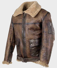 Mens Brown Shearling Distressed Leather Jacket Leather Jacket men front product view | Dash Racegear — Mens Shearling Distressed Brown Leather Jacket