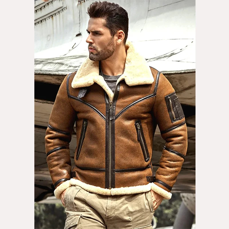 Mens Sheepskin B3 Shearling Leather Jacket Leather Jacket men detail view 2 | Dash Racegear — Mens b3 shearling aviator jacket