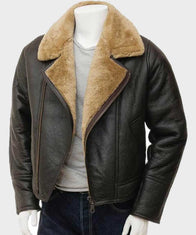 Mens Brown Shearling Leather Jacket Leather Jacket men front product view | Dash Racegear — Brown Shearling Aviator Leather Jacket for Mens