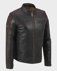 Mens Brown Stripe Cafe Racer Jacket Jacket men front product view | Dash Racegear — Café Racer Brown Stripe Mens Biker Leather Jacket