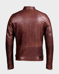 Mens Brown Café Racer Waxed Detailed Leather Jacket Leather Jacket men detail view 2 | Dash Racegear — Mens Brown Café Racer Waxed Detailed Leather Jacket
