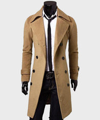 Mens Brown Wool Trench Coat Jacket men front product view | Dash Racegear — Mens Fashion Double-Breasted Brown Trench Coat