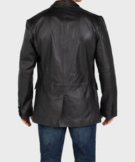 Mens Black Leather Blazer Blazer men detail view 2 | Dash Racegear — Black Buttoned Leather Blazer