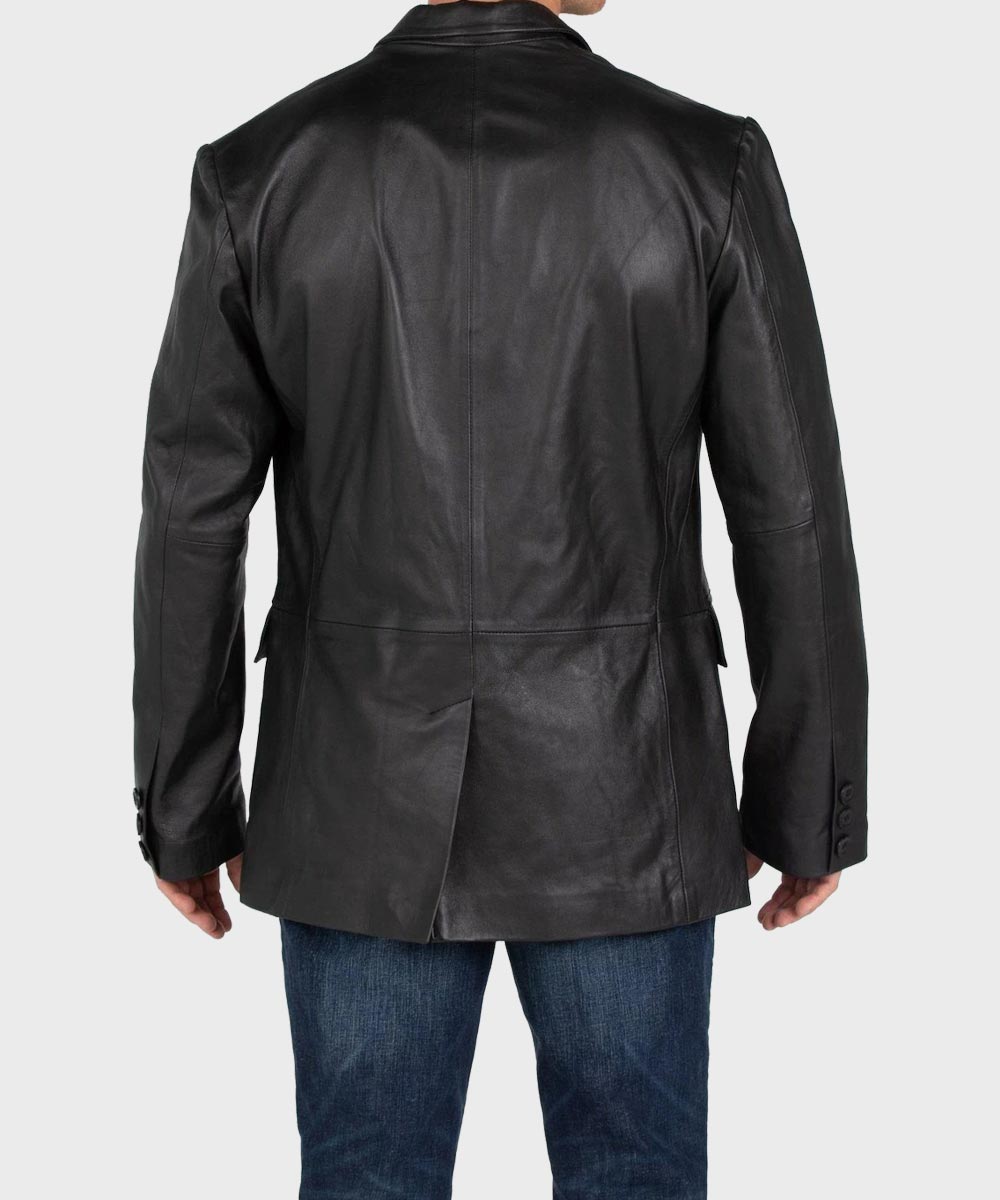 Mens Black Leather Blazer Blazer men detail view 2 | Dash Racegear — Black Buttoned Leather Blazer