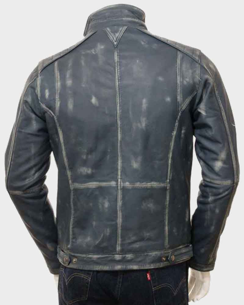 Café Racer Mens Blue Waxed Jacket Jacket men detail view 2 | Dash Racegear — Café Racer Mens Blue Waxed Jacket