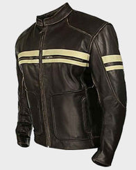 Mens Cafe Racer Dark Brown Leather Jacket Leather Jacket men front product view | Dash Racegear — Mens Café Racer Dark Brown Retro Leather Jacket