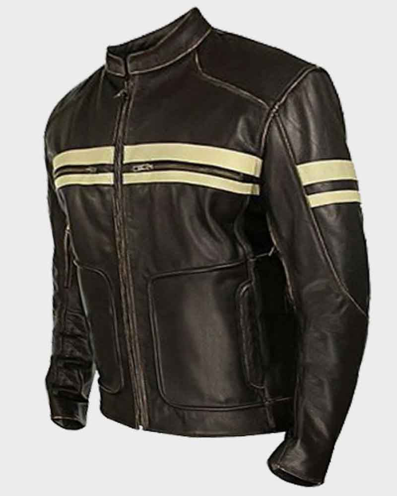 Mens Cafe Racer Dark Brown Leather Jacket Leather Jacket men front product view | Dash Racegear — Mens Café Racer Dark Brown Retro Leather Jacket