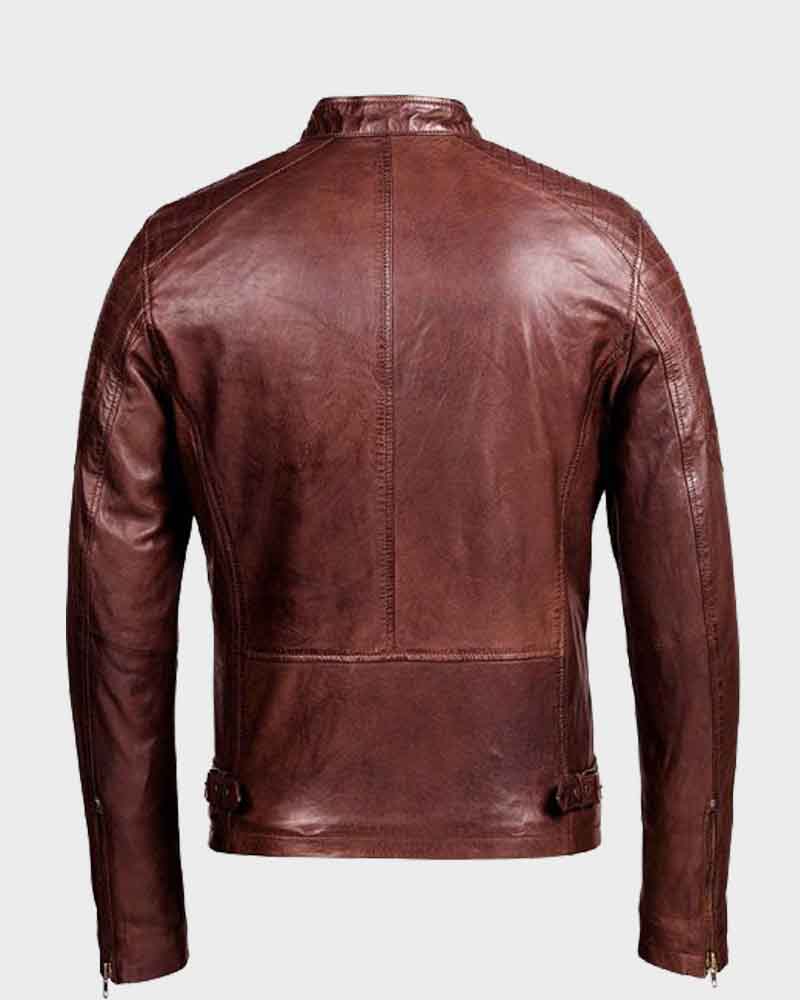 Mens Café Racer Zipper Pockets Distressed Brown Jacket Leather Jacket men detail view 2 | Dash Racegear — Mens Café Racer Zipper Pockets Distressed Brown Jacket