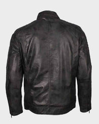 Mens Cafe Racer Grey Waxed Biker Leather Jacket Biker Jacket men detail view 2 | Dash Racegear — Mens Café Racer Grey Waxed Biker Leather Jacket