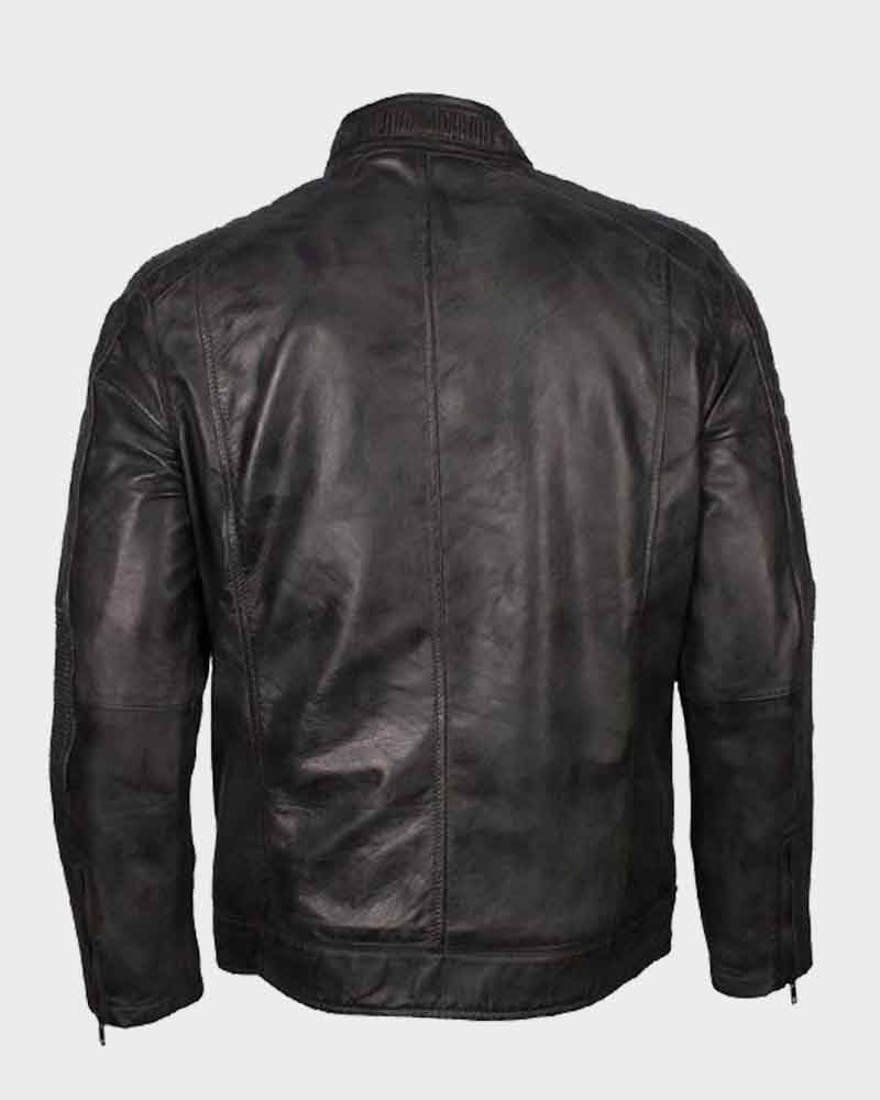 Mens Cafe Racer Grey Waxed Biker Leather Jacket Biker Jacket men detail view 2 | Dash Racegear — Mens Café Racer Grey Waxed Biker Leather Jacket