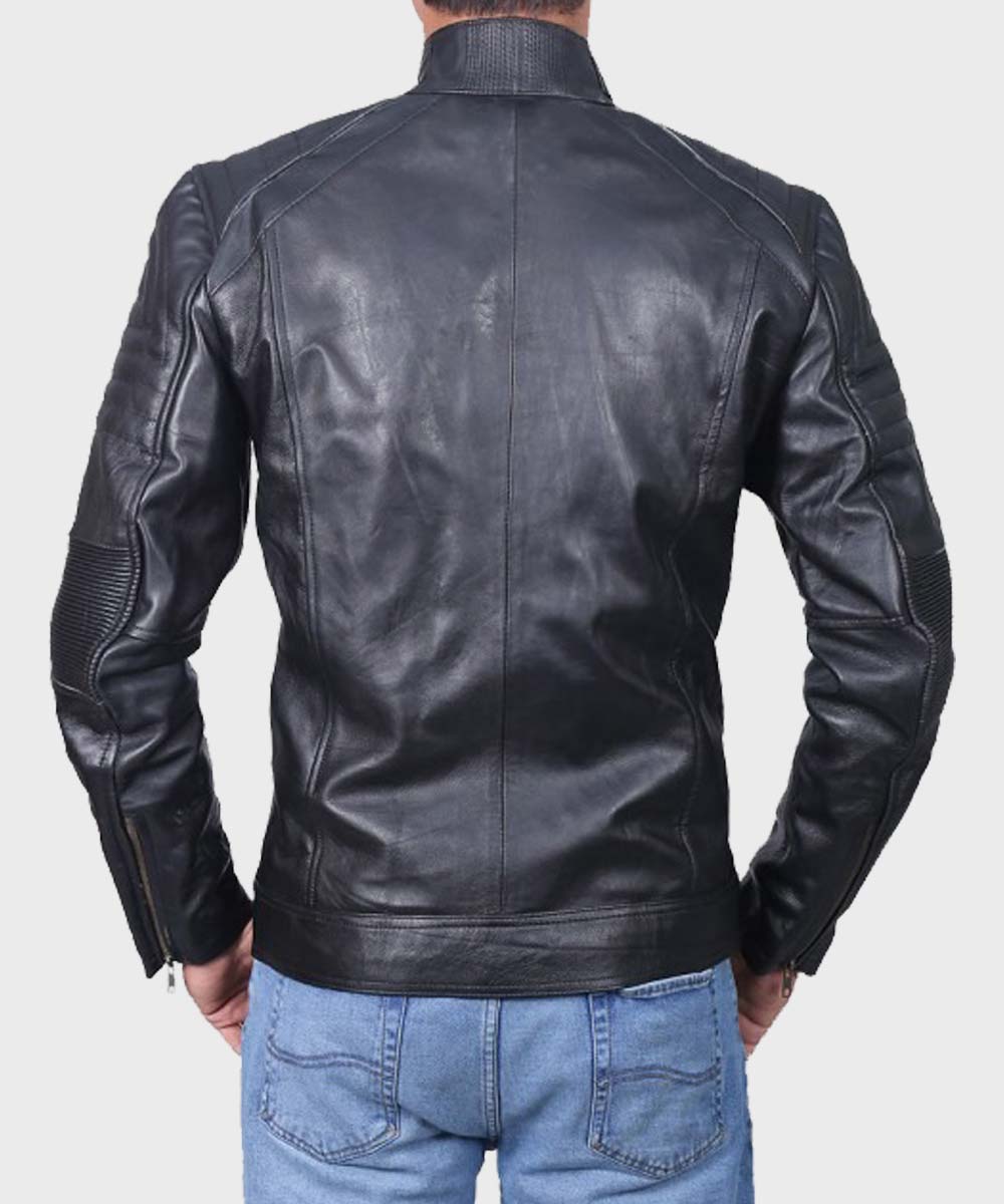 Mens Cafe Racer Black Classic Biker Jacket Biker Jacket men detail view 3 | Dash Racegear — Black Biker Mens Cafe Racer Leather Jacket