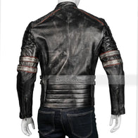 Mens Cafe Racer Retro Distressed Leather Jacket Biker Jacket men detail view 5 | Dash Racegear — Mens Cafe Racer Distressed Retro Leather Jacket