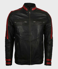 Mens Cafe Racer Red & Black Leather Jacket Biker Jacket men front product view | Dash Racegear — Mens Cafe Racer Leather Red & Black Jacket