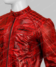 Men’s Red Cafe Racer Leather Jacket Leather Jacket men detail view 2 | Dash Racegear — Mens Leather Red Jacket