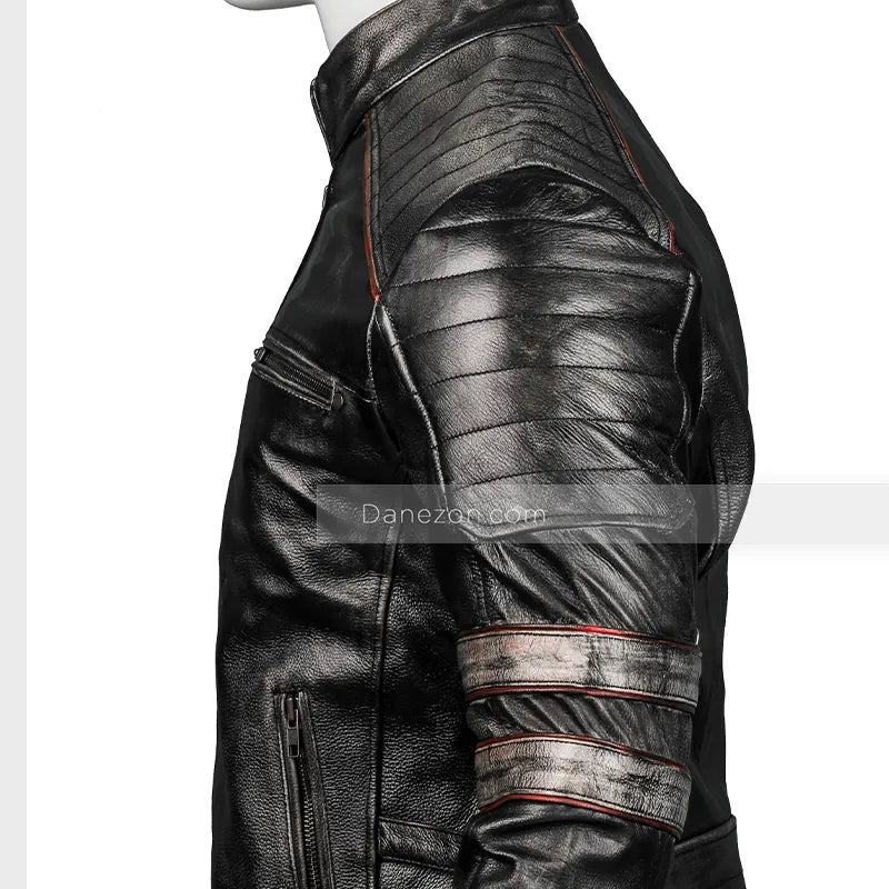 Mens Cafe Racer Retro Distressed Leather Jacket Biker Jacket men detail view 4 | Dash Racegear — Mens Black Retro Distressed Cafe Racer Jacket