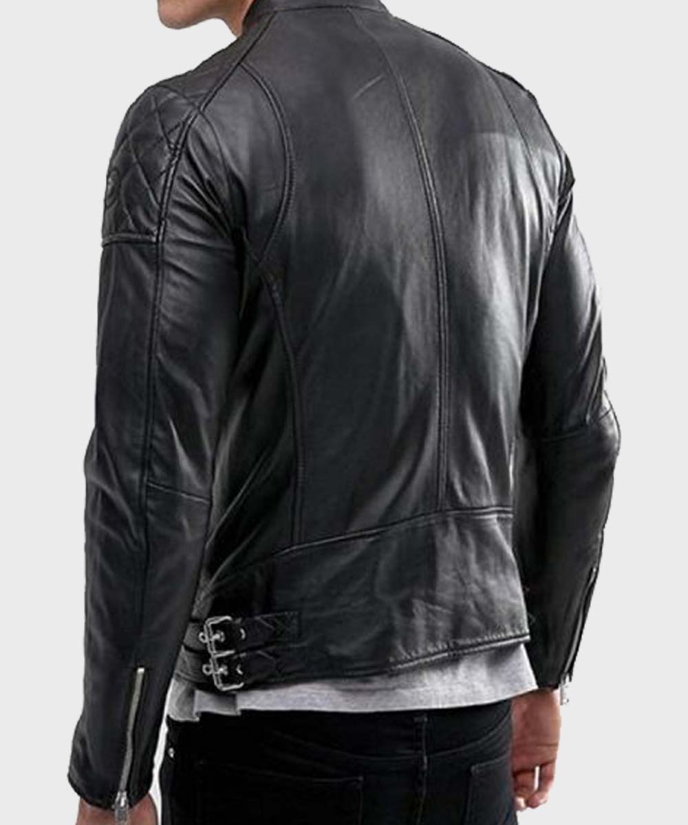 Mens Stylish Black Cafe Racer Jacket Jacket men detail view 2 | Dash Racegear — Mens Stylish Black Cafe Racer Leather Jacket