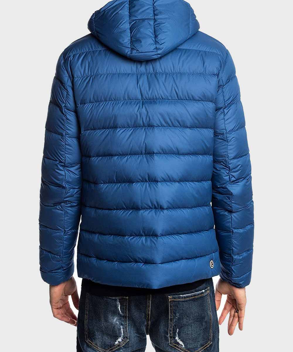 Mens Puffer Blue Hooded Jacket Puffer Jacket men detail view 3 | Dash Racegear — Blue Puffer Mens Hooded Jacket