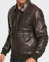 Mens Casual Brown Bomber Jacket Bomber Jacket men front product view | Dash Racegear — Casual Mens Brown Bomber Leather Jacket