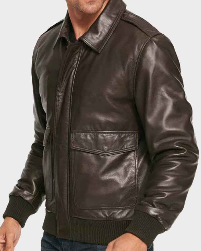 Mens Casual Brown Bomber Jacket Bomber Jacket men front product view | Dash Racegear — Casual Mens Brown Bomber Leather Jacket