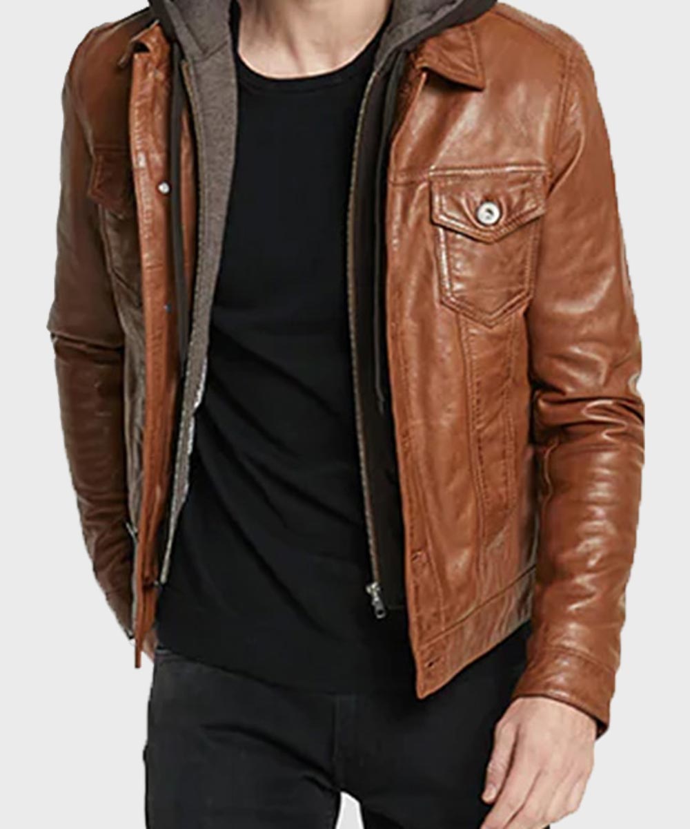 Mens Casual Brown Leather Jacket Leather Jacket men front product view | Dash Racegear — Casual Brown Mens Biker Jacket