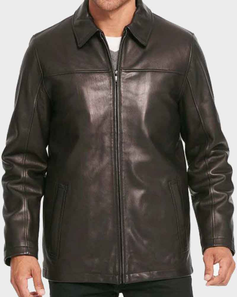 Mens Casual Shirt Collar Black Jacket Jacket men front product view | Dash Racegear — Mens Black Casual Shirt Style Collar Leather Jacket