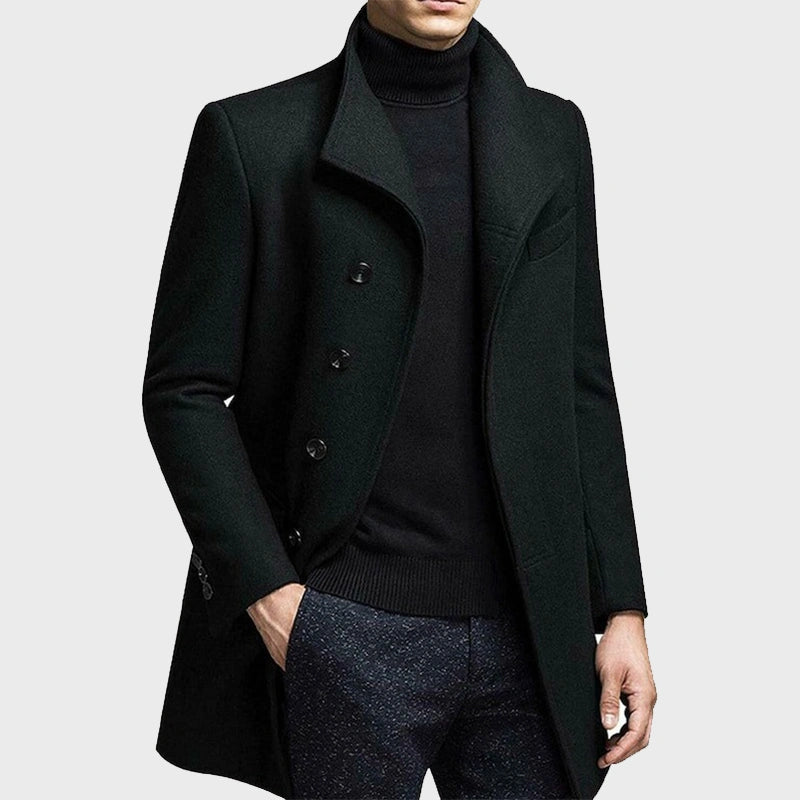 Men’s Casual Wool Coat Jacket unisex front product view | Dash Racegear — Men's Casual Black Wool Long Coat